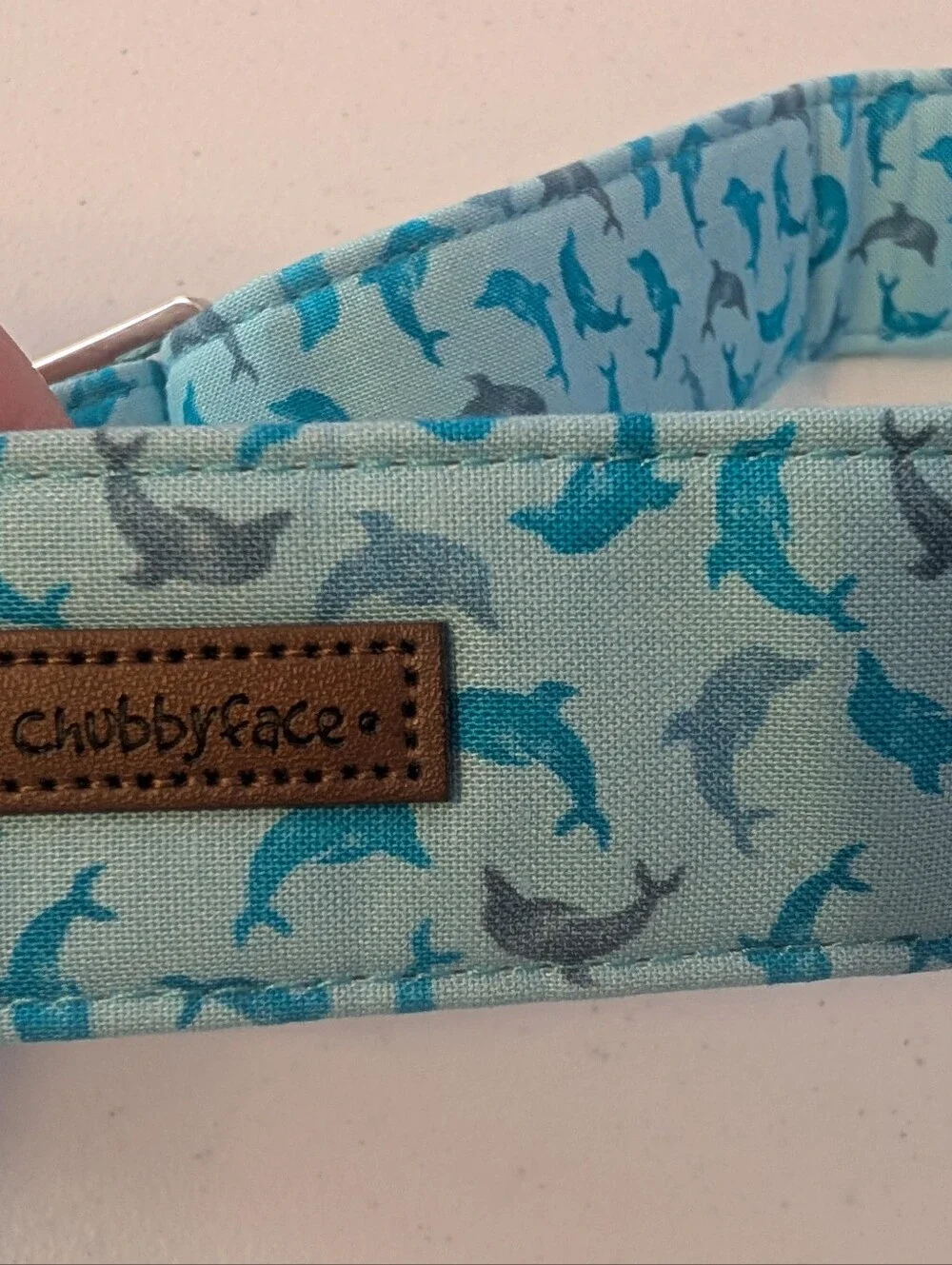 Mr. Chubbyface Spring Summer Dog Collar Dolphin Blue XL Dog Collar Cloth